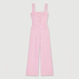 Maje Pink Tweed Wide-Leg Jumpsuit (Dungarees) Size 36 / US 4 NWOT